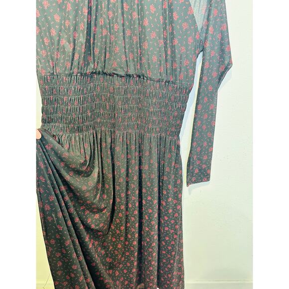 MADEWELL Black Red Smocked Midi Floral Print Sheer Lined Dress size XXL - Picture 13 of 15